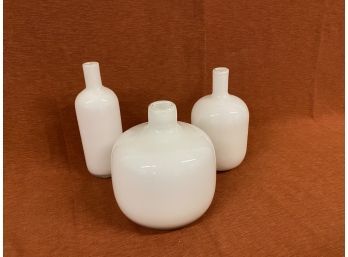 Three White Glass Vases