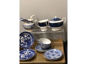 Antique Vintage China Assortment, Blue And White