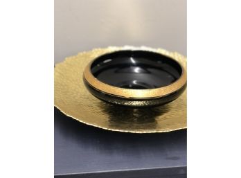 Hammered Gold Platter With  Vintage Gold Etched Rim Porcelain Bowl