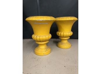 Bright Yellow Garden Urns,  Set Of 2