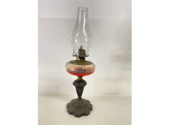 Fantastic Cut Glass And Metal Base Antique Oil Lamp