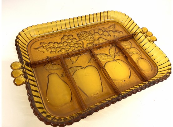 Vintage Indiana Glass Amber Crudite Tray