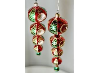 Pair Of Vintage Ornaments, Radko Inspired For Sure- 4 Ball Drop With Reflectors