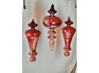 Amazing Red Handblown Mercury Glass Finial Ornaments