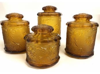 Four Fabulous Tiara Amber Glass Canister Jars