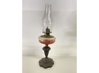Fantastic Cut Glass And Metal Base Antique Oil Lamp