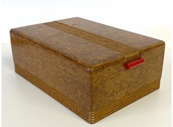 Composite Burl-wood Style Mens Valet Box With Red Knob