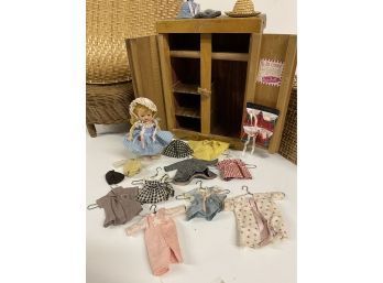 Vintage Ginny Doll And Original Wardrobe Closet And Cloths