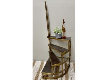 Antique Spiral Library Steps.  Brass Frames With Leather Steps.