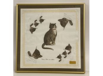 Framed Handkerchief Featuring Chessie, Peake Cats And Kittens Who Were Railroad Ad Cats