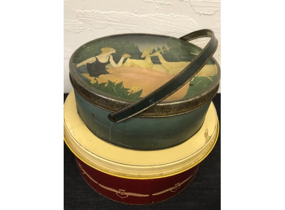Two Round Vintage Tins  From Loose-Wiles Biscuit Co. & Bachman Bakery
