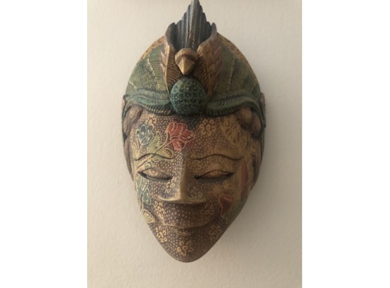 Wooden Batik Tribal Wall Decor Face Mask Approximately 9 X 5 Inches