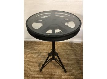 Classic Film Reel  Glass Side Table Approximately 24.5 X 13.5 Inches