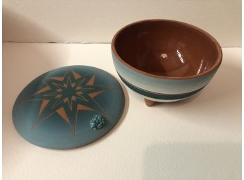 Hand Crafted Native American Pottery Bowl & Lid Approximately 8.5 X 4  Inches