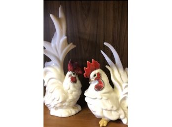 Vintage Ceramic Rooster Set Approximately 12 Inches X 6 Inches  & 8 Inches X 6 Inches
