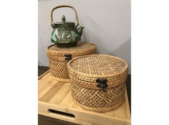 Nesting Baskets And Asian Teapot