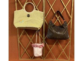 Trio Of Purse Options, Leather, Straw And Silk