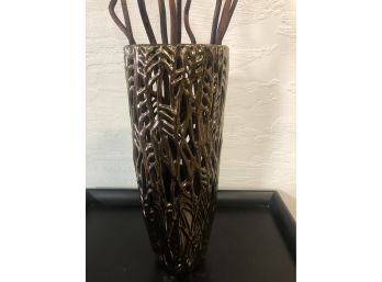 Great Vase With Twigs Approximately 17.5 X 6.5 Inches
