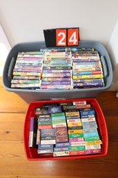 LOT 24 - MANY VHS AND OTHER MOVIES  BINS INCLUDED