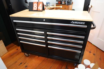 LOT 84 - HUSKY ROLLING TOOL CHEST WITH WOOD TOP - VERY NICE!