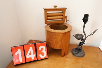 LOT 143 - LAMP AND SMALL WOODEN WASHING TUB
