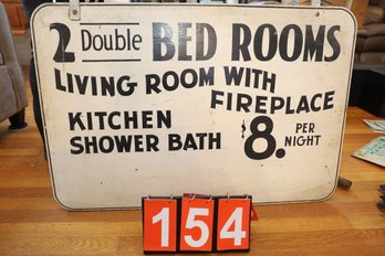 LOT 154 - AMAZING $8 PER NIGHT ADVERSTISING SIGN - REAL OLD!