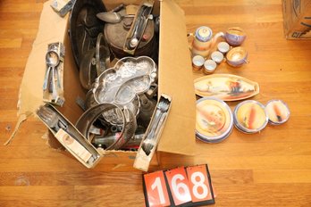 LOT 168 - UNSEARCHED ANTIQUE ITEMS IN BOX AND VINTAGE CHINA
