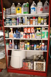 LOT 240 - LARGE METAL RACK AND ALL THINGS IN AND ON IT - MUST TAKE ALL - NOT ALL FULL!  IN BASEMENT