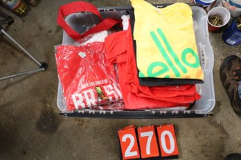 LOT 270 - BIN OF NEW OLD STOCK ADVERTISING T SHIRTS AND MORE