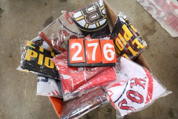 LOT 276 - BOX OF RED SOX AND BRUINS FLAGS