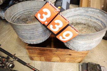 LOT 339 - METAL TUBS AND WOODEN CRATE