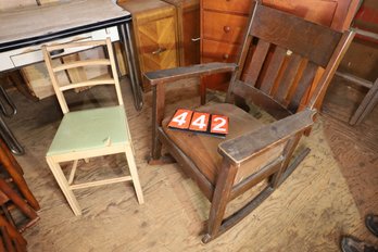 LOT 442 - ROCKING CHAIR AND GREEN CHAIR - ABOVE BARN