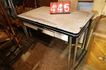 LOT 445 - BLACK AND WHITE ENAMEL TABLE - ABOVE BARN