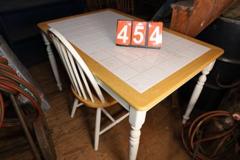 LOT 454 - WHITE TOP TABLE AND CHAIR - ABOVE BARN