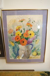 LOT 16 - D.M. HUGHES, WATER COLOR, STILL LIFE WITH VASE FLOWERS AND LEMONS