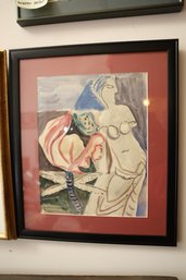 LOT 70 - CHAFFEE, NUDE AND DRAGONFLY, WATERCOLOR, SIGNED AND FRARMED ART
