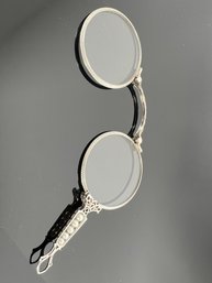 LOT 5 - VERY RARE! PLATINUM ANTIQUE LORGNETTE SPECTACLES WITH DIAMONDS AND PEARLS!
