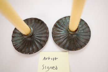 LOT 119 - ARTIST SIGNED HEAVY CANDLE STICK HOLDERS , BOOGAR