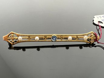LOT121 - 1800'S 14k GOLD DEWARDIAN SAPHIRE AND PEARLS BROOCH