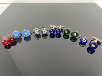 LOT 151 - VINTAGE MURANO TYPE GLASS EARRINGS AND CUFFLINKS