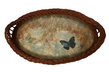 LOT 22 - ANTIQUE BASKET TRAY WITH REAL BUTTERFLY'S AND MORE