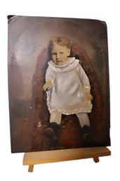 LOT 26 - AMAZING ANTIQUE PHOTO ON METAL AND THEN HAND PAINTED!