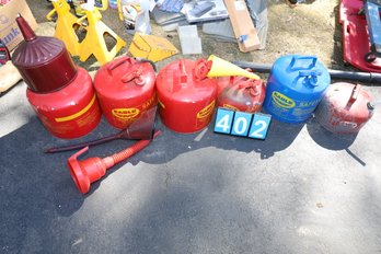 LOT 402 - METAL GAS CANS AND MORE