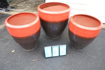 LOT 135 - THREE HIGH QUILITY LARGE PLANTERS (VERY HEAVY!)
