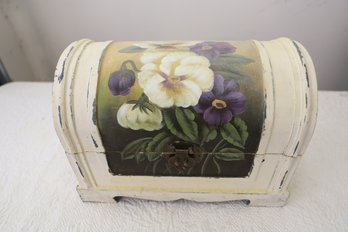 LOT 197 - FLOWER PAINTED WOODEN BOX - PRETTY!