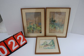 THREE WATER COLORS FRAMED