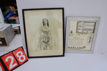 GARLAND STOVE ADVERT. AND SIGNED WOMAN IN WEDDING DRESS