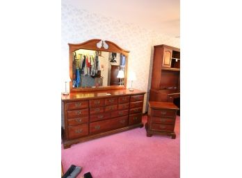 MATCHING LONG DRESSER AND SMALL DRESSER AND LAMPS