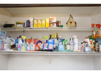 EVERYTHING ON TOP 2 SHELVES IN KITCHEN CLOSET (LEFT SIDE)