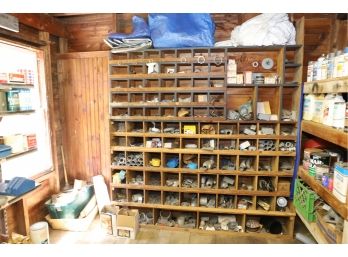 ALL ITEMS AGAINST WALL (LEFT ROOM BARN) WOODEN SHELF ITSELF NOT INCLUDED